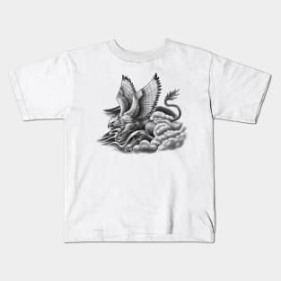 Fierce Mythical Griffin Flying in the Mist Kids T-Shirt